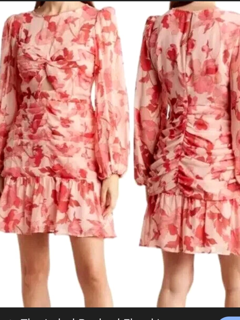 ASTR Floral Ruched Keyhole Long Sleeve Midi Dress NEW NWT
